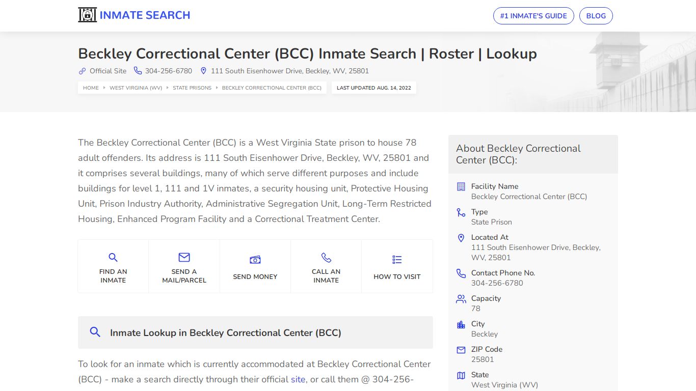 Beckley Correctional Center (BCC) Inmate Search | Roster ...